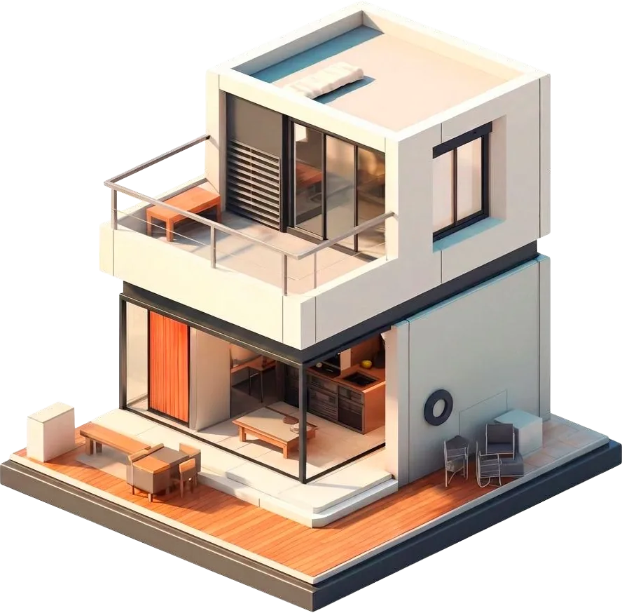 Ilustração isométrica de casa de dois pavimentos